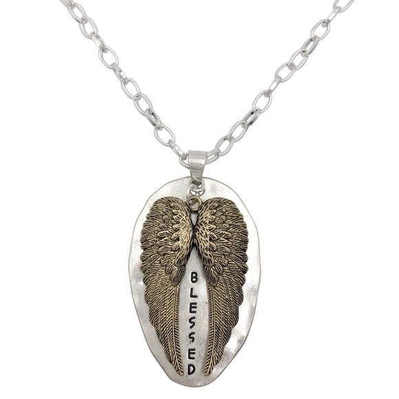 Fashion Jewelry Jewelry - 2-Tone Blessed Angel Wings Long Chain Necklace